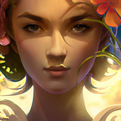 Detailed Flower Woman Portrait in Art Nouveau Style