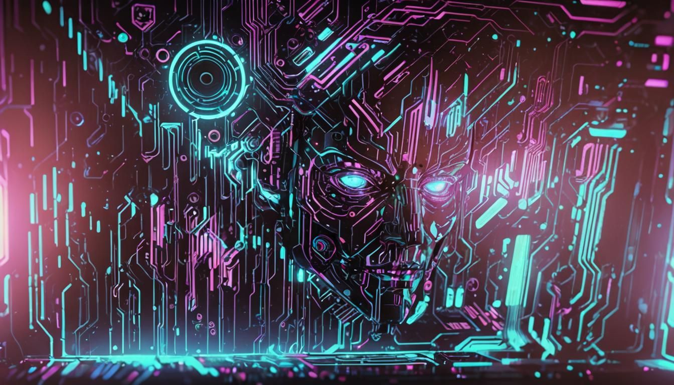 Futuristic Robot Face in Digital Glitch Art Style
