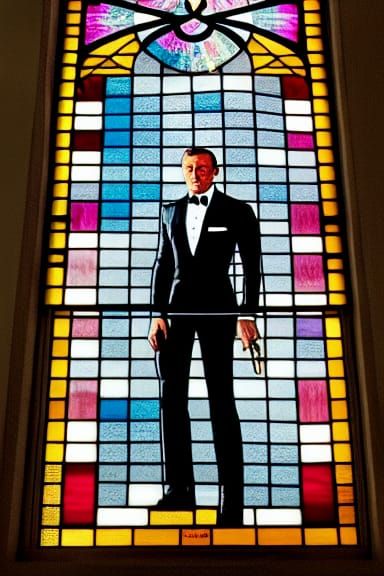 James Bond Falling in Stained Glass Style