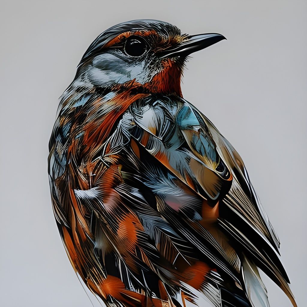 Hyperrealistic Robin Portrait in Inkblot Style