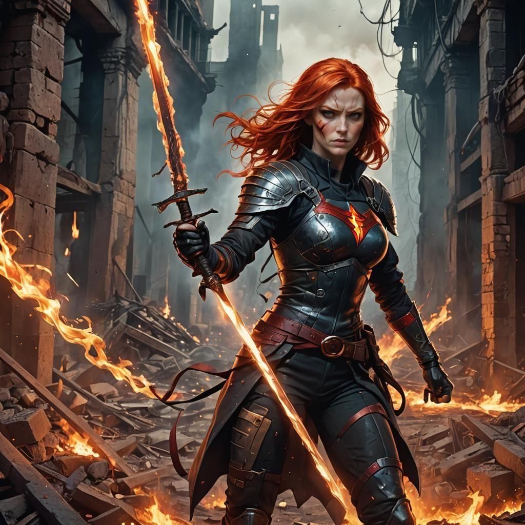 Fiery Superheroine in Post-Apocalyptic World