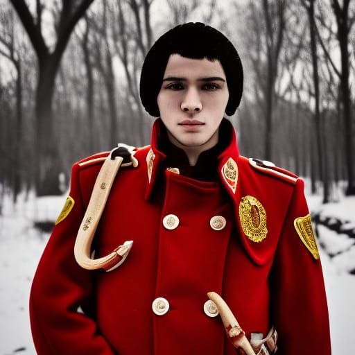 Hyperrealistic Portrait of a Man in Red Coat