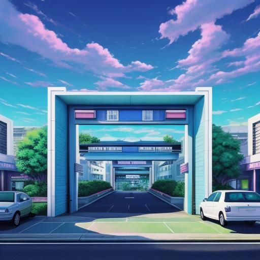 Vaporwave Dreamscape: Surreal Suburban Scene
