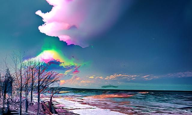 Psychedelic Cityscape with Bright Lights