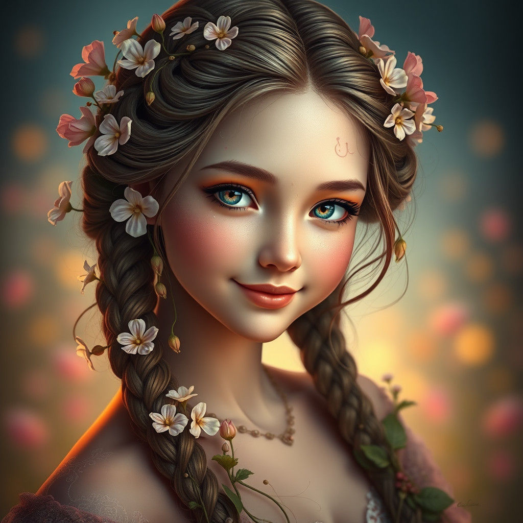 Enchanting Fantasy Flower Girl Portrait in 8k