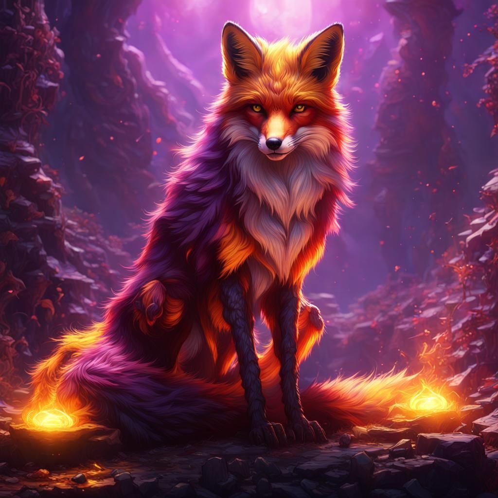 Fiery Fox in Dark Fantasy Style