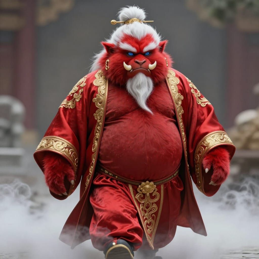 Majestic Qilin Spirit in Silk Robe on Misty Cloud