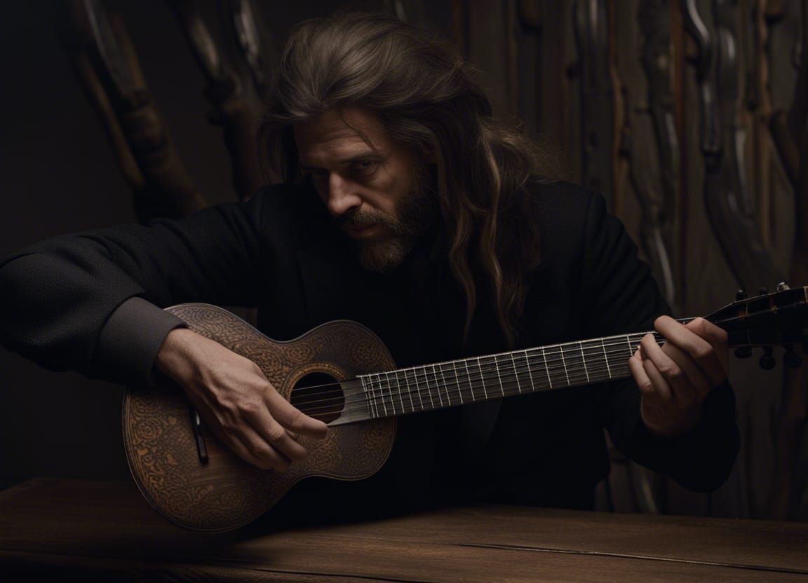 Medieval Bard Singing in Dark Tavern, Photorealistic Style