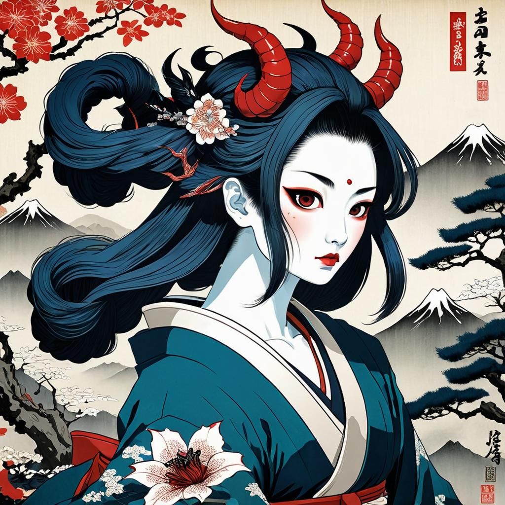 Ukiyo-e: Japanese Girl Embodies Nature Spirit