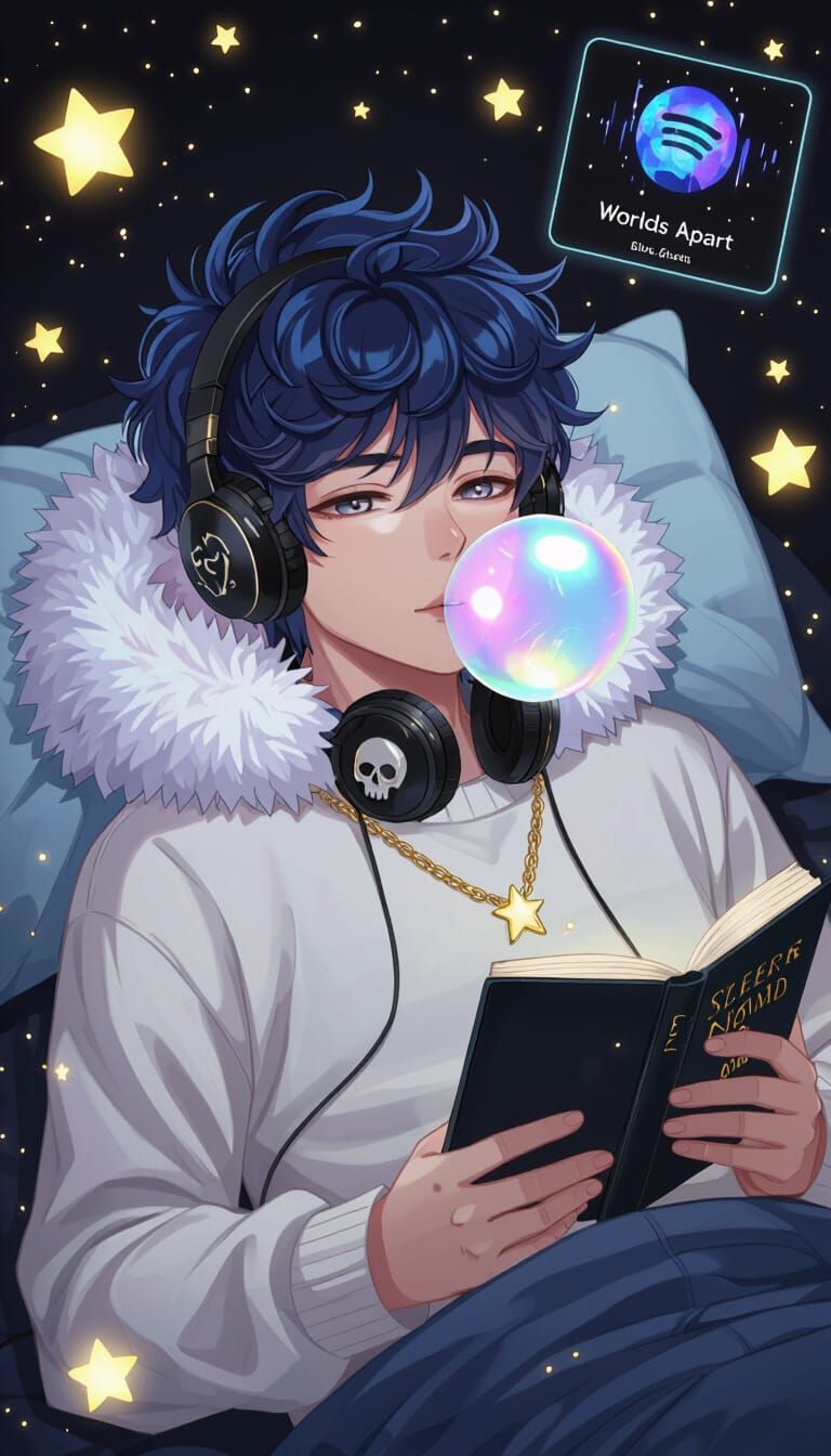 Teenage Man Relaxed with Star Chain & Bubble Gum