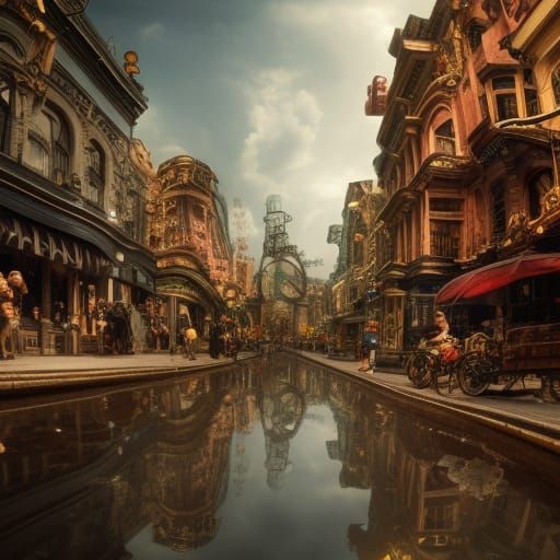 Detailed Steampunk City in Photorealistic Style