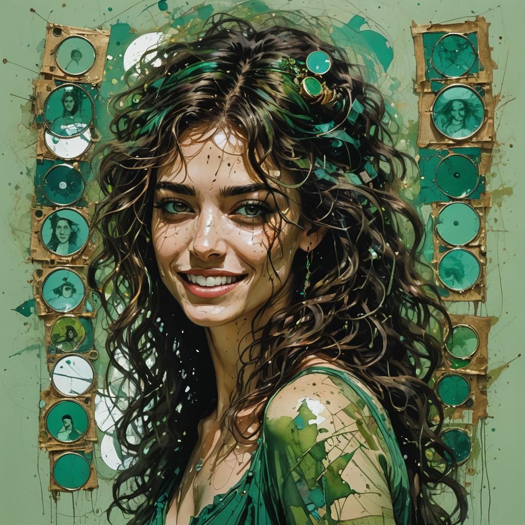 Italian Girl on Midnight Beach in Post-Impressionism Style