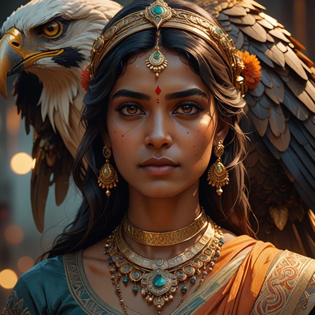 Indian Woman with Eagle Eyes, Detailed Portrait