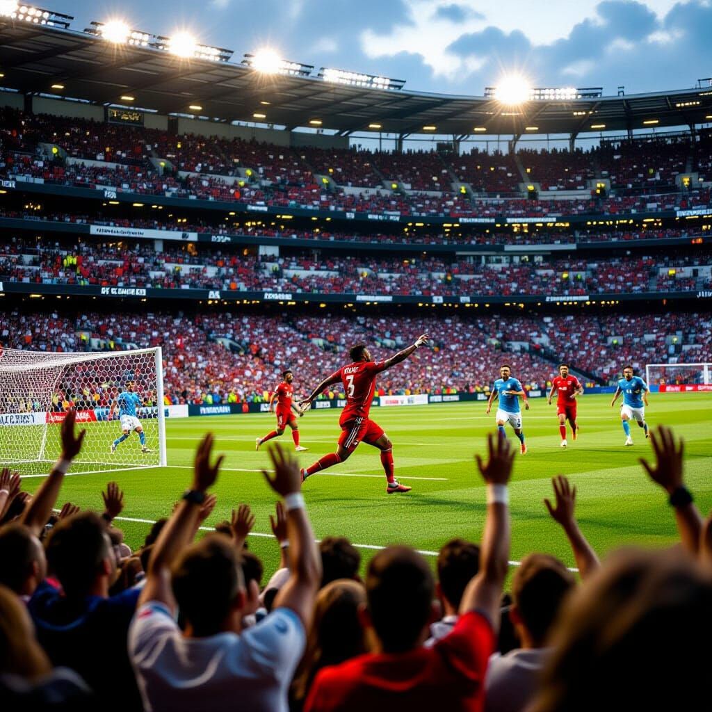 Soccer Stadium Erupts as Player Scores Goal