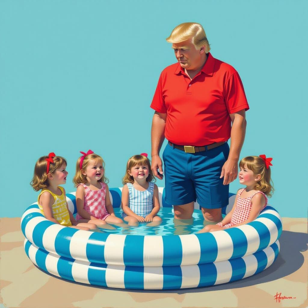 Trump in Kiddy Pool, Pop Surrealist Art Style