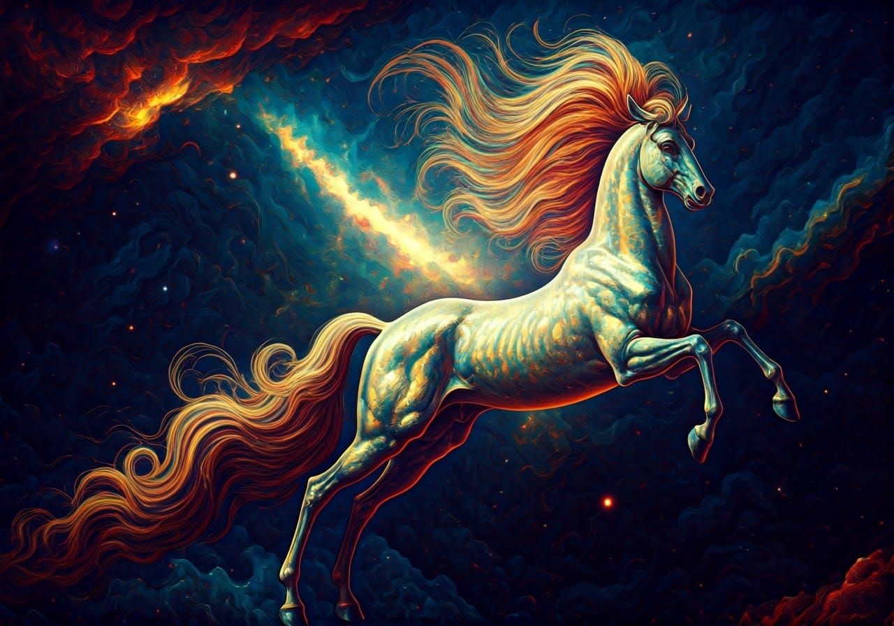 Psychedelic Centaur Flies Through Iridescent Space