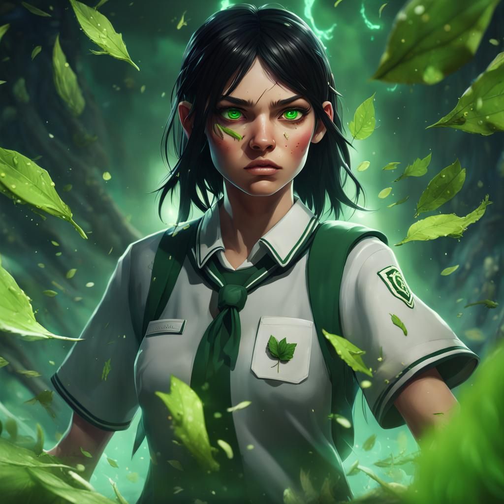 Angry Girl with Leaf: Fantasy Concept Art