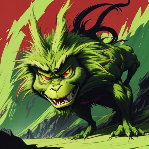 Grinch in Cel-Shaded Anime Style