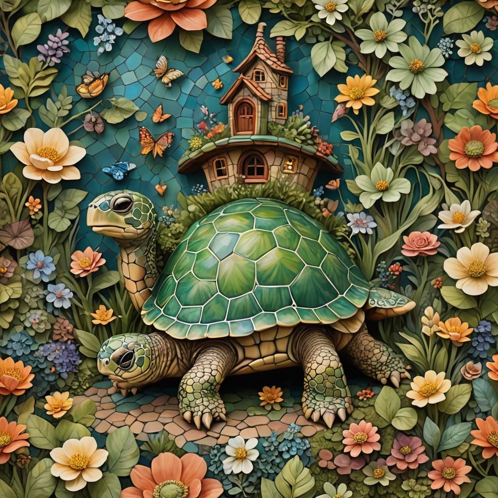 Turtle with Tiny House: Whimsical Comic Art