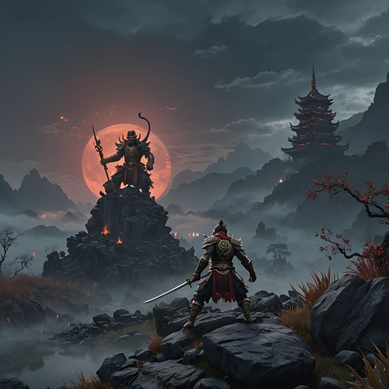 Monkey King in Japan: Hyperrealistic Cinematic Scene