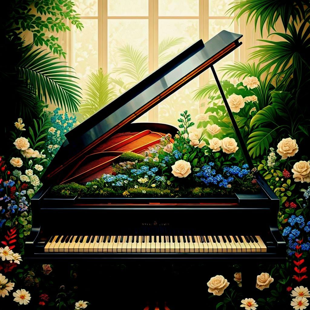 The small garden under grand piano lid