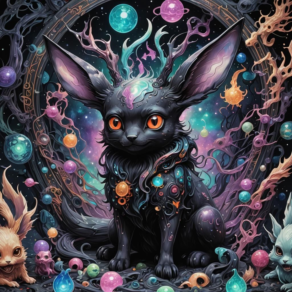 Demonic Porcelain Eevee in Cosmic Astral Illustration