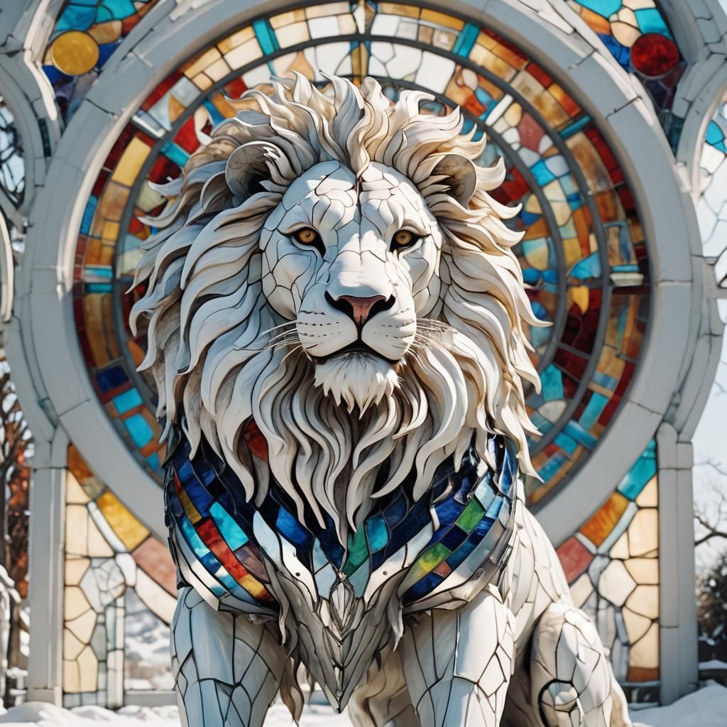 Biomechanical Lion with Stained Glass Mane