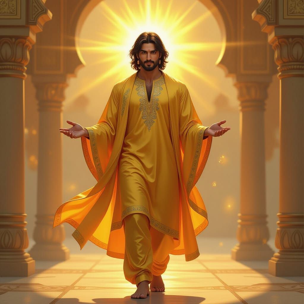 Man in Yellow Silk Garments with Golden Aura