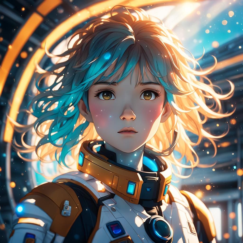 Astronaut Girl in Windstorm: Anime-Inspired 3D Art
