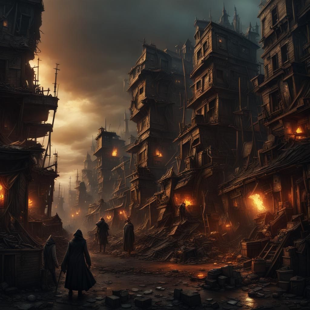 Steampunk Goblin Slums: A Maximalist Digital Painting