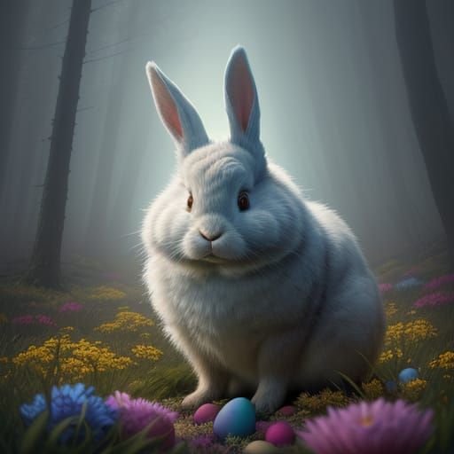 Surreal Easter Bunny in Moody Forest Scene