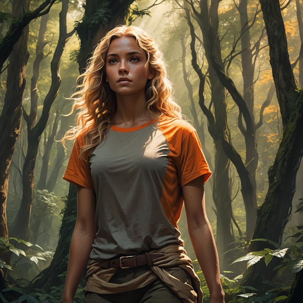 Confident Woman in Mystical Forest Concept Art