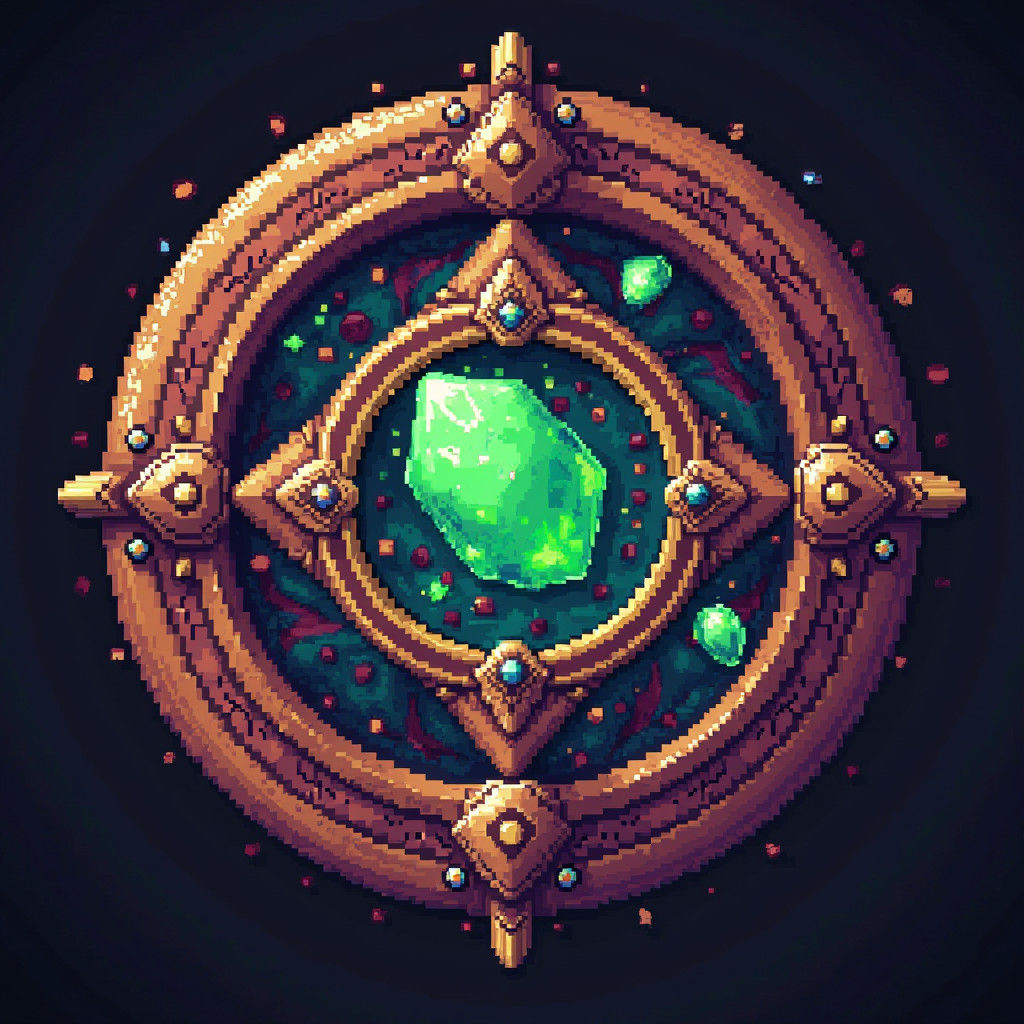 Pixel Art Emerald Portrait in Ornate Wooden Frame