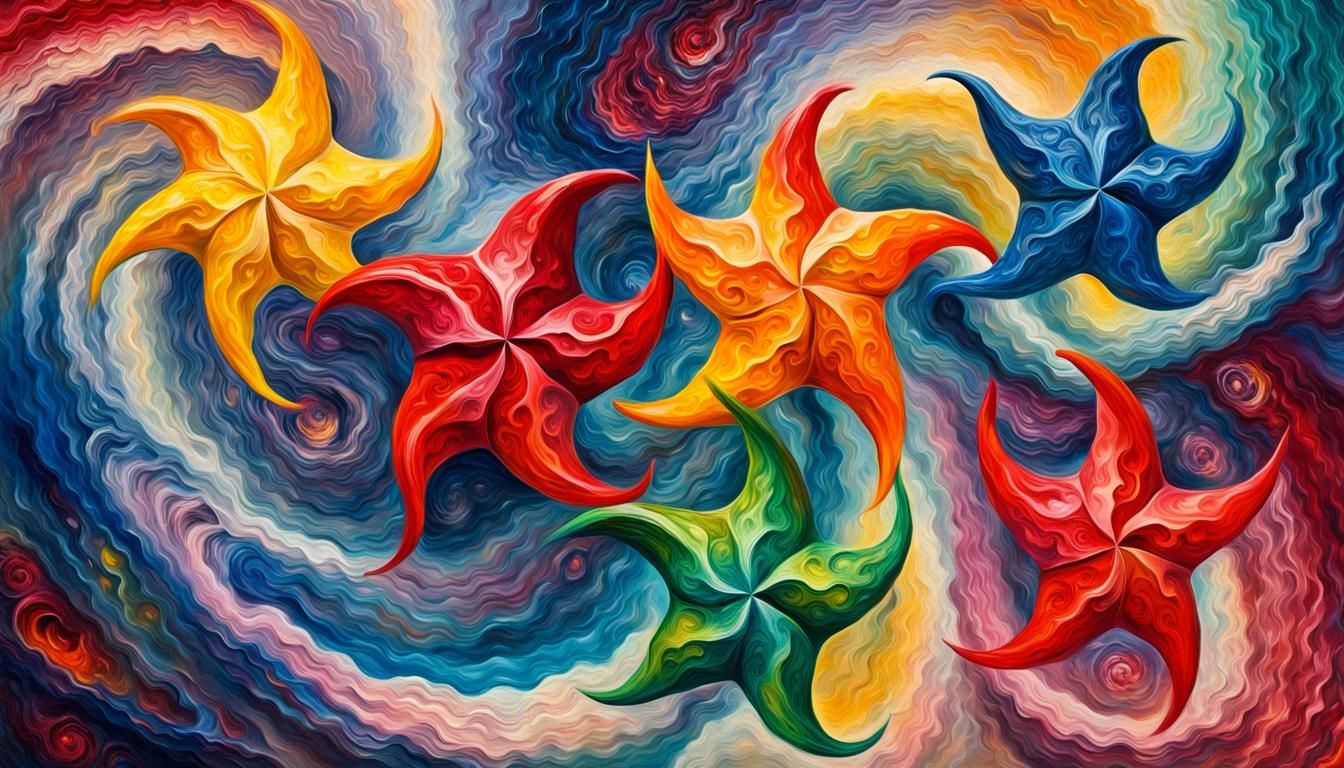 Vivid Impasto Stars Swirling in a Colorful Vortex