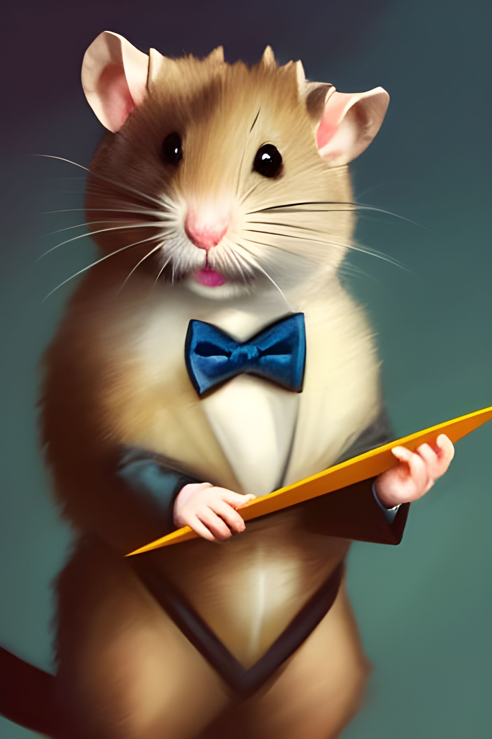 Victorian Hamster Plays Triangle: Detailed Digital Portrait
