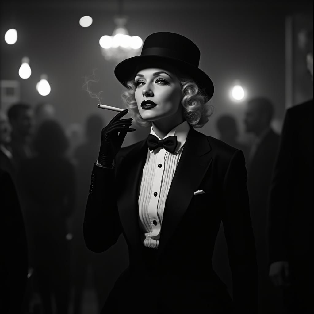 1930s Woman in Tuxedo at Nightclub