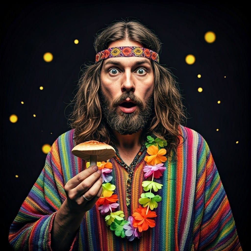 Psychedelic Hippie in a Vibrant, Distorted Realm