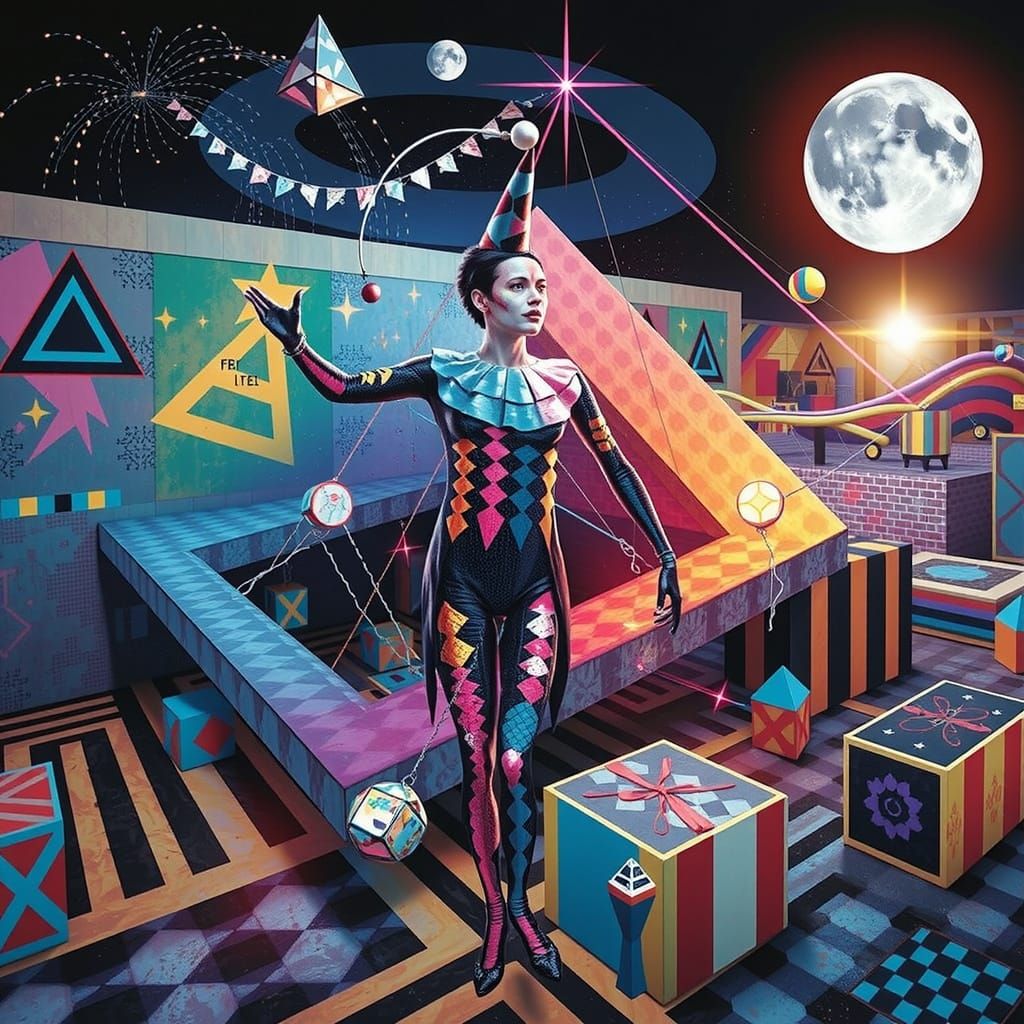 Harlequin in Hypnotic Geometric Maze Optical Illusion