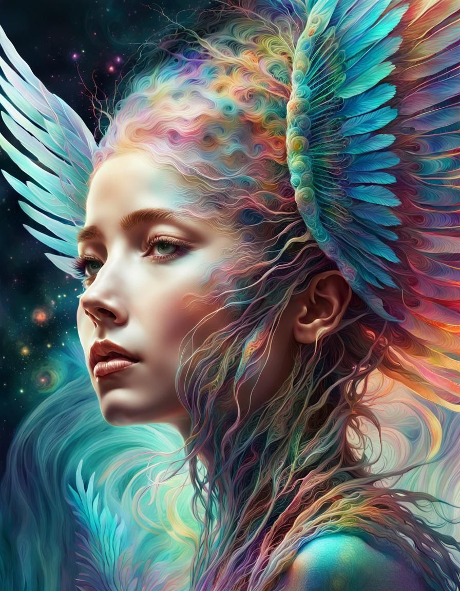 Winged Nervous System Figure in Watercolor Style