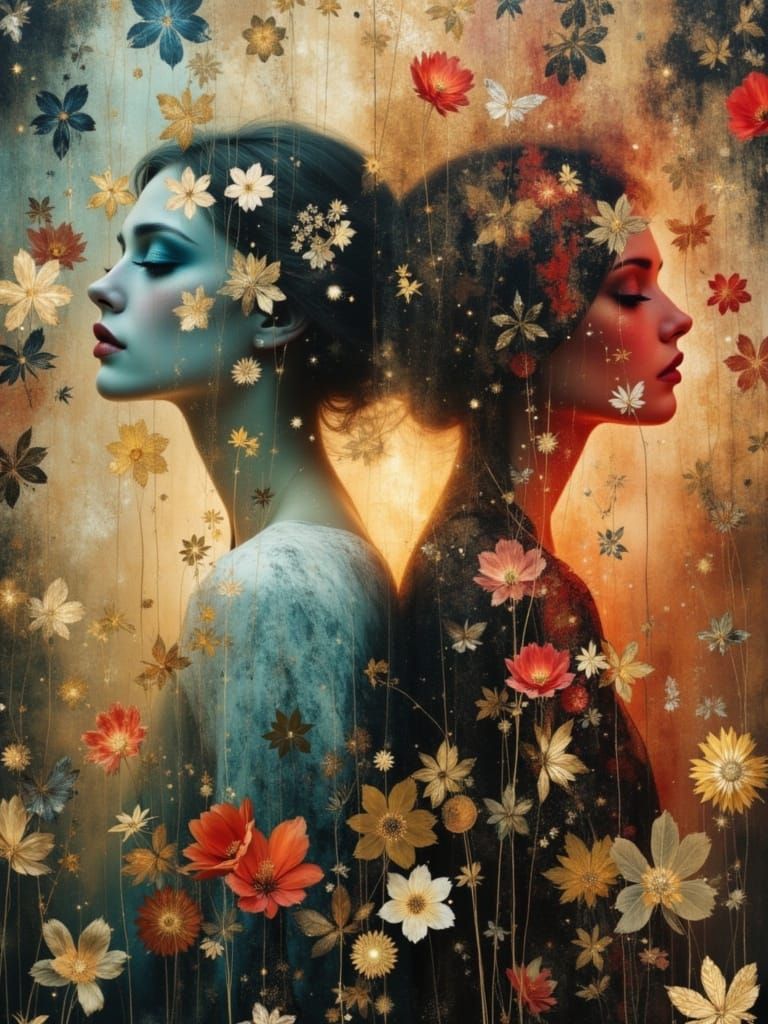 Angelic Demon Double Portrait in Art Nouveau Style