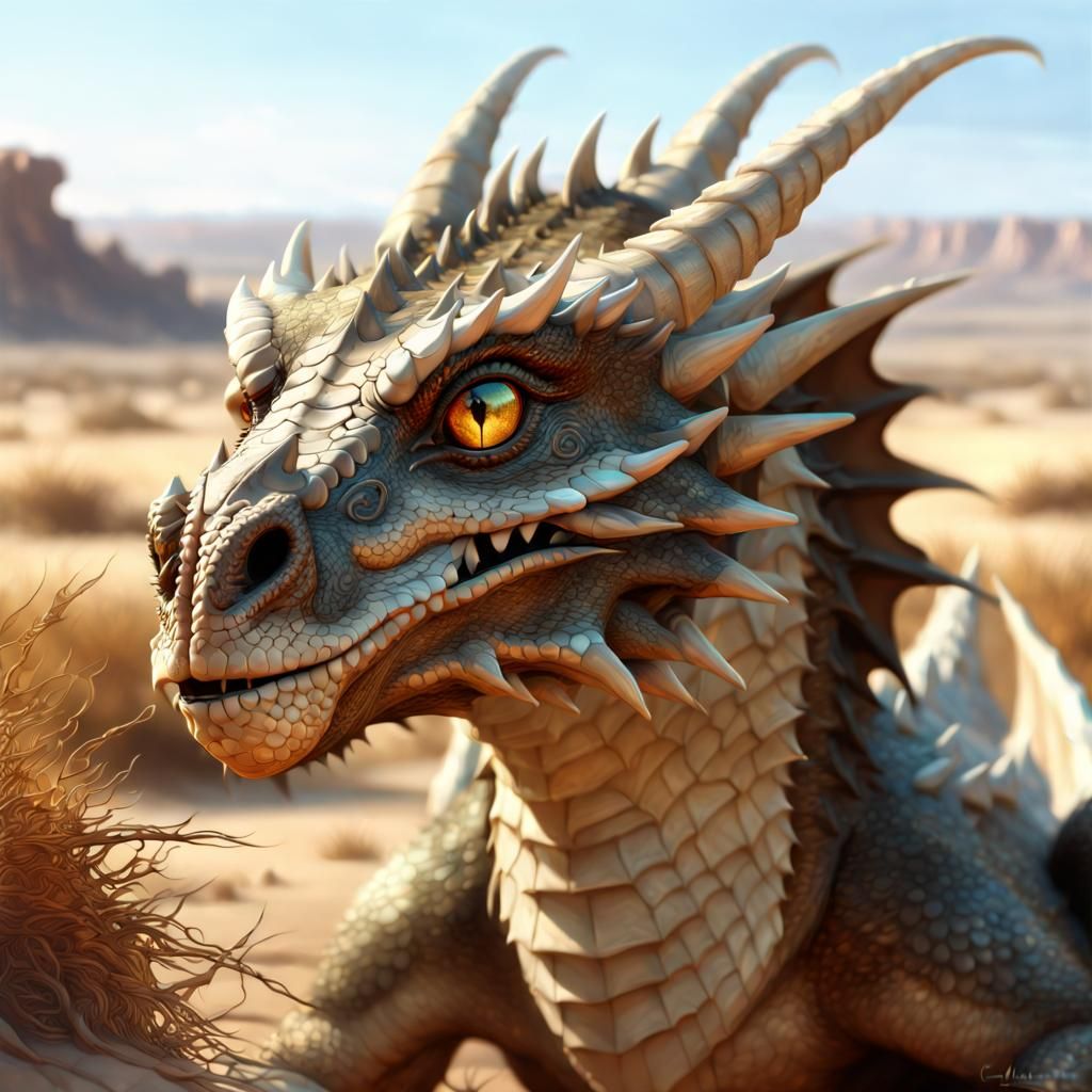 Beautiful Fantasy Dragon Portrait in Savanna