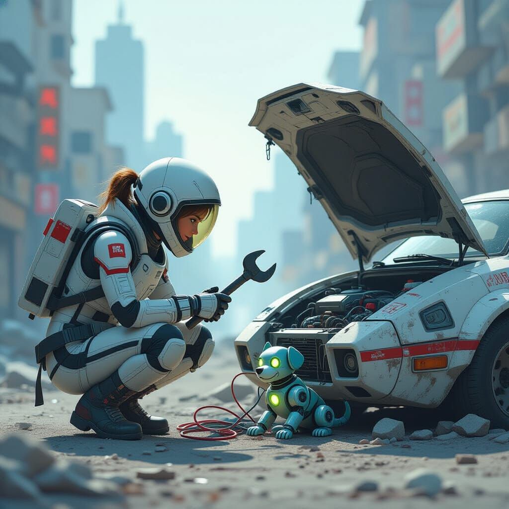 Woman Fixes Spaceship With Robotic Dog Causing Trouble