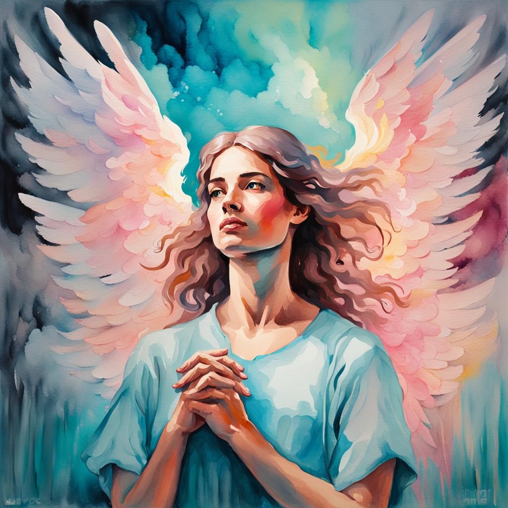 Archangel Raphael Portrait in Abstract Expressionist Waterco...