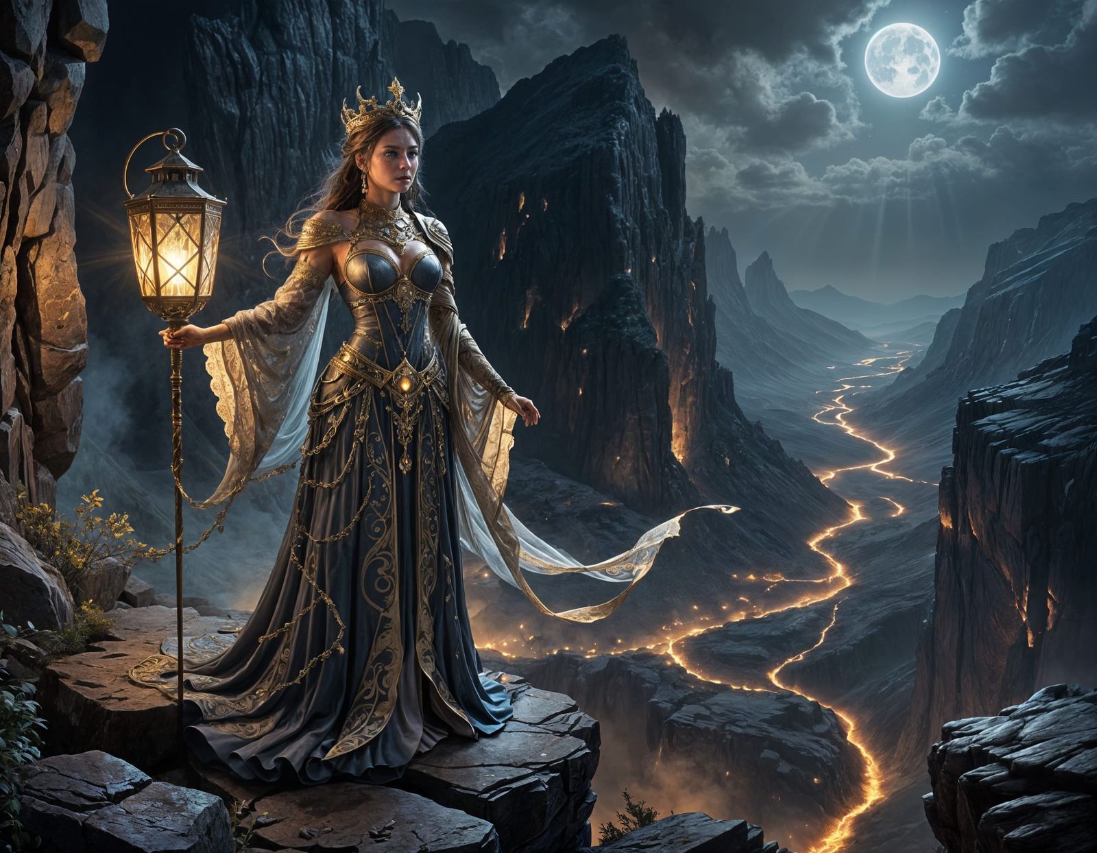 Ethereal Queen with Lantern Digital Painting