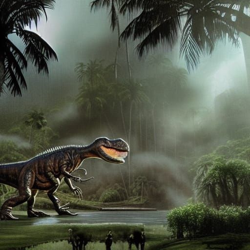 Dramatic Jurassic Park Scene as Digital Matte Painting