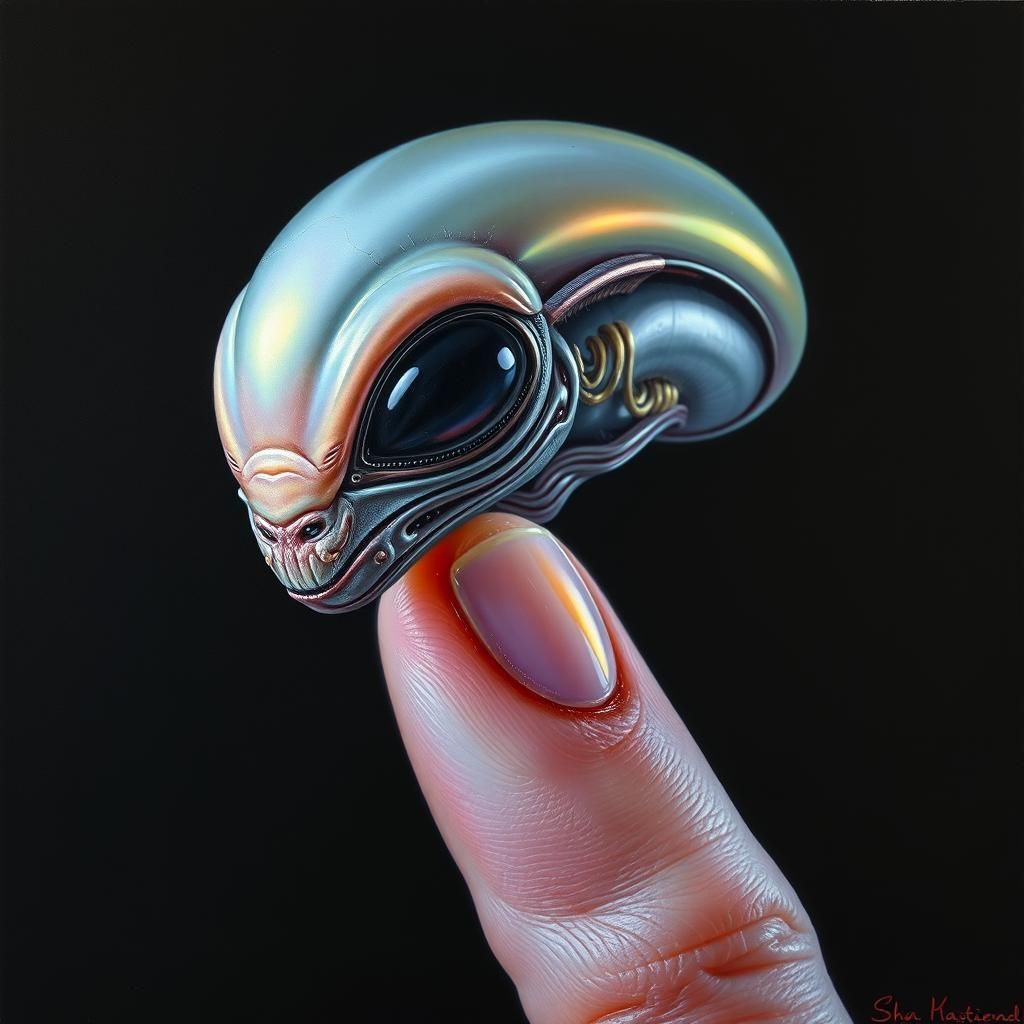 Fingernail Alien with Visible Circuitry: Hyperrealistic Oil ...