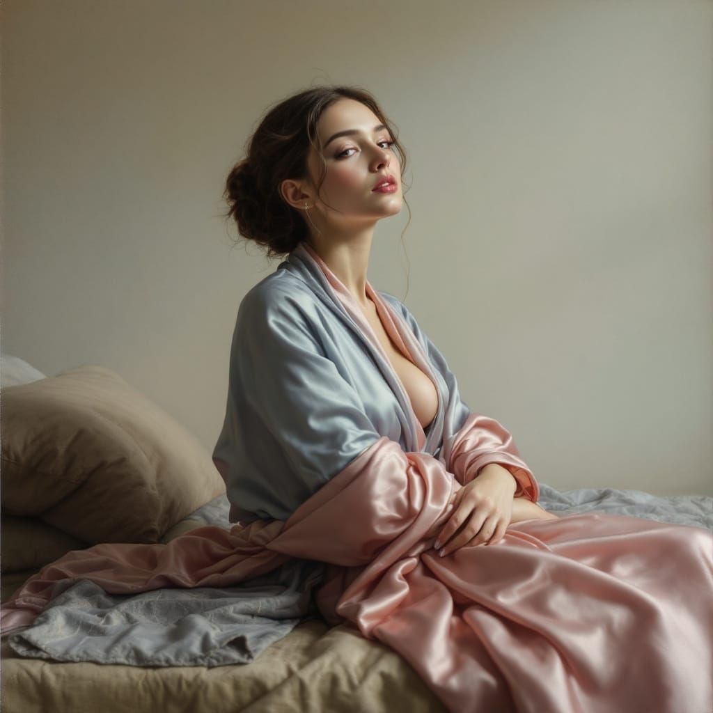 Woman in Silk Robe with Luminous Atmosphere