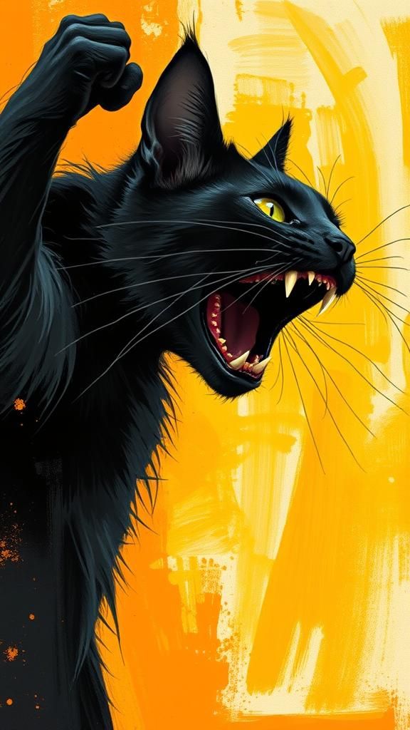Menacing Black Cat in Abstract Expressionist Style