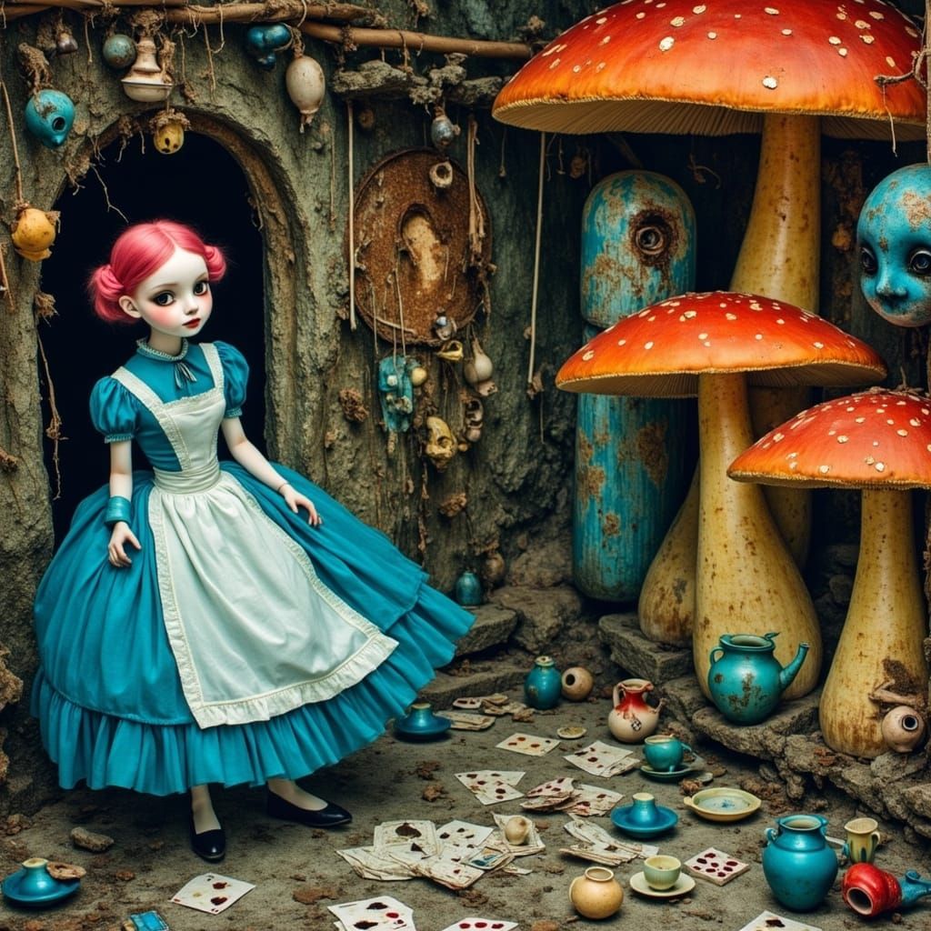 Pink-Haired Alice Explores a Whimsical Tavern in Surreal Ill...