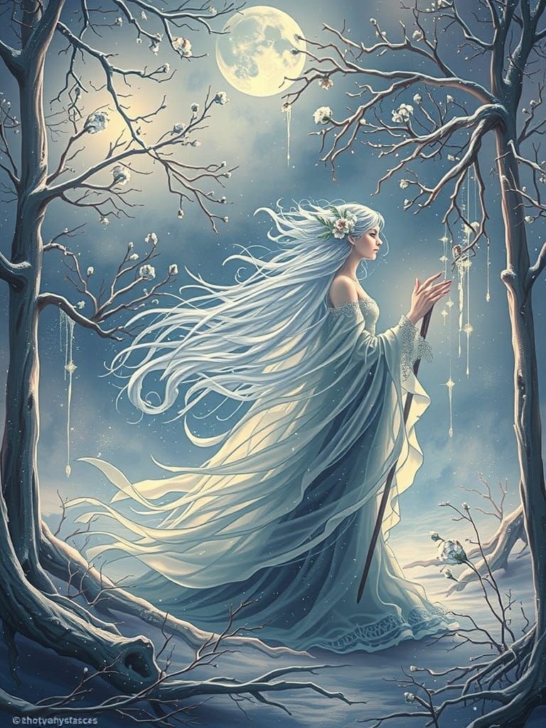 A soft focus, ethereal profile of a delicate, translucent, g...